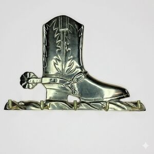 Vintage Brass Cowboy Boot Key Rack Western Wall Decor Hooks